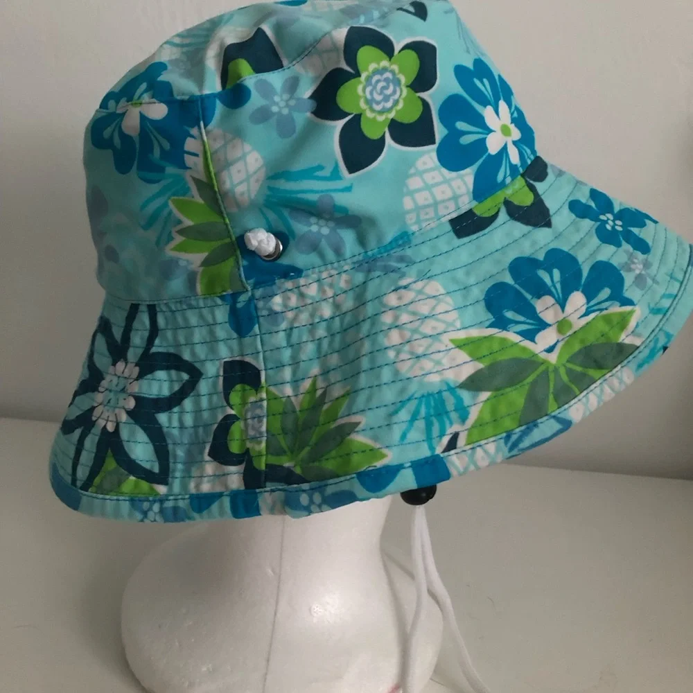 Tuga Girls Floral Blue UPF 50 Sun Bucket Hat with Chin Strap